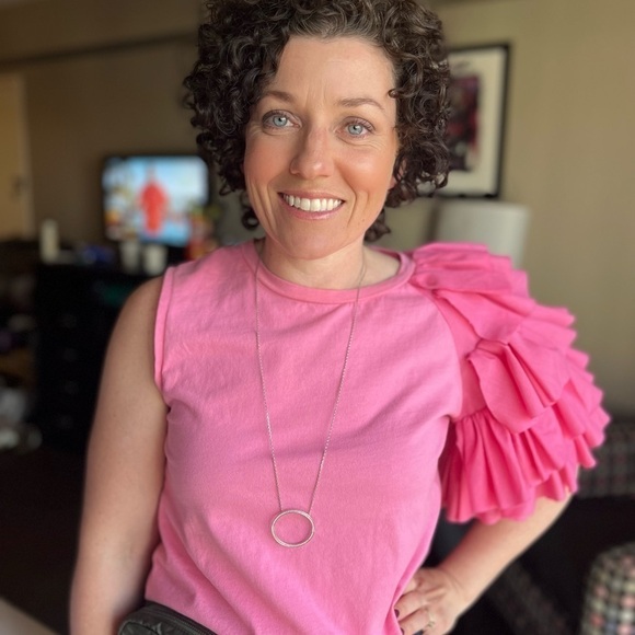 Lili Sidonio x Molly Bracken Pink Asymmetrical Layered Sleeve Top S - Picture 2 of 8